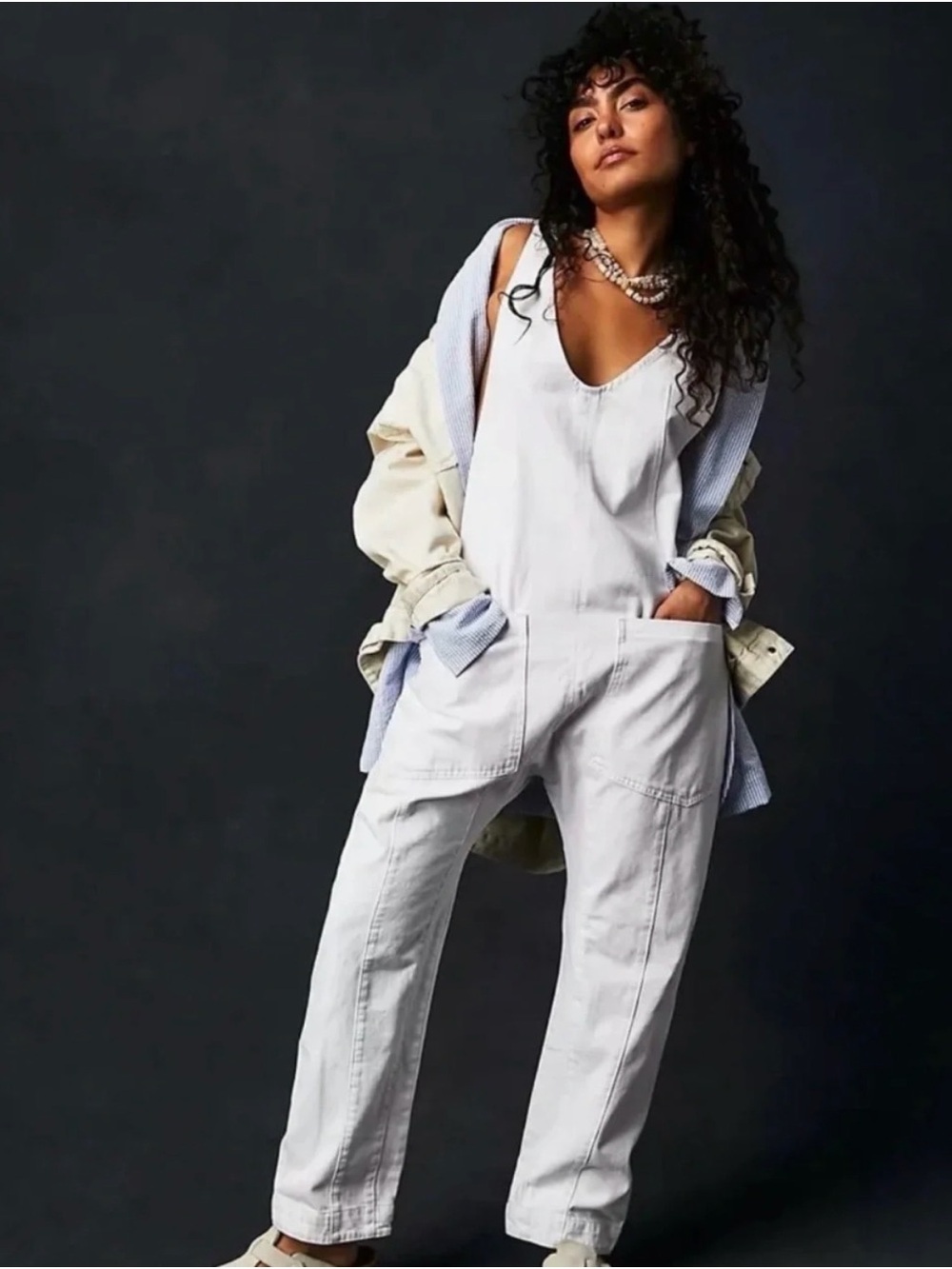 Free people We The Free High Roller Jumpsuit White Denim Barrel Jumpsuit size M